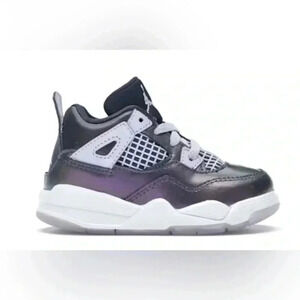 Kids Jordan 4 IV Toddler Shoes Size 10C Black Purple Metallic White Laces